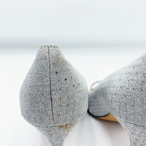 Manolo Blahnik Sparkly Silver Open Toe Heels - Picture 7 of 12